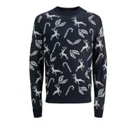 Weihnachtspullover JACK & JONES JUNIOR "JJXMAS ANDREW KNIT CREW NECK JNR", Herren, Gr. 164, sky captain, Strick, Obermaterial: 100% Polyacryl, Jacquardmuster, gemustert, regular fit normal, Rundhals,