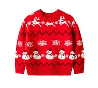 Weihnachtspullover Kinder Rot, Weihnachtspulli Kinder Strick, Christmas Cartoon Muster Sweater Rundhals Weihnachten Pullover Weihnachts Strickpulli Strickpullover Weihnachtskostüm Herbst Winter