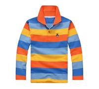 Weihnachtspullover Langarmhemd für Kinder, Jungen Mädchen, modisch, lässig, gestreift, Knopfverschluss, modisch, bequem weicher Stoff Hoodie (X-01-Orange Blau, 8-9 Years)