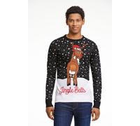 Strickpullover LINDBERGH "Strickpullover Relaxed Fit", Herren, Gr. XL, schwarz, Obermaterial: 100% Polyacryl, Jacquardmuster, Rundhals, Pullover Strickpullover (74280402-XL) schwarz