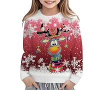 Weihnachtspullover Mädchen 164, Mädchen Sweatshirt 164 Festliches Sweatshirt mit Rentier-Print für Langarm Rundhals für den Urlaub Gemütlich Lässig Pullover (Red 5-6Years)