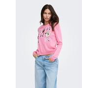 Weihnachtspullover ONLY "ONLXMAS SHINE MOTIVE LS O-NECK KNT", Damen, Gr. XS, pink (phalaenopsis detail:bow, true r, schwarz g, cd, foxrot, phalaen, sequins), Strick, Obermaterial: 100% Polyacryl, Glit