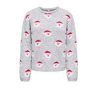 Weihnachtspullover ONLY "ONLXMAS SNOWIE LS O-NECK KNT", Damen, Gr. M, light grau melange detail:santa, true rot, cd, peyote, schwarz, Strick, Obermaterial: 97% Polyester, 3% Elasthan, gemustert, regul