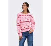 Weihnachtspullover ONLY "ONLXMAS SNOWIE LS O-NECK KNT", Damen, Gr. XS, cyclamen detail:mix, cd, true r, Strick, Obermaterial: 97% Polyester, 3% Elasthan, gemustert, regular fit normal, Rundhals, Pullo