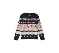 Weihnachtspullover S.OLIVER JUNIOR, Jungen, Gr. 116/122, bunt (dunkelblau, grau), Strick, Obermaterial: 52% Viskose, 28% Polyester, 20% Polyamid, regular fit hüftlang, Rundhals, Strickbündchen, Pullov