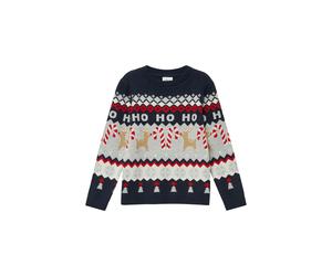 Weihnachtspullover S.OLIVER JUNIOR, Jungen, Gr. 116/122, bunt (dunkelblau, grau), Strick, Obermaterial: 52% Viskose, 28% Polyester, 20% Polyamid, regular fit hüftlang, Rundhals, Strickbündchen, Pullov