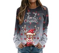 Weihnachtspullover Set Langarmshirt Damen Oberteile Baseball Longshirt Casual Lose Farbblock Pullover Blusen Tuniken Shirt Christmas Outfit