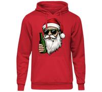 Weihnachtspullover Unisex - Lustiger Kapuzenpullover mit Santa, Bier & Zigarette - Ugly Christmas Sweater für Herren & Damen, witziges Nikolaus Geschenk zu Weihnachten, Rot