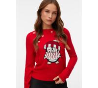 Weihnachtspullover VERO MODA "VMCUTE LS O-NECK PULLOVER XMAS BOX", Damen, Gr. S, chinese rot detail:with birch, schwarz (penguin), Strick, Obermaterial: 100% Polyacryl, gemustert, Rundhals, Pullover W