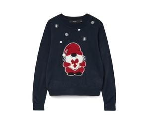 Weihnachtspullover VERO MODA "VMCUTE LS O-NECK PULLOVER XMAS BOX", Damen, Gr. S, navy blazer detail:with chinese rot, birch, schwarz ( santa ), Strick, Obermaterial: 100% Polyacryl, gemustert, Rundhal