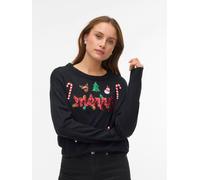 Weihnachtspullover VERO MODA "VMGLITTER LS O-NECK XMAS BOX", Damen, Gr. S, schwarz (schwarz detail:with seq, merry artwork), Strick, Obermaterial: 100% Polyacryl, gemustert, Rundhals, Rippbündchen, Pu