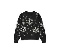 Weihnachtspullover VERO MODA "VMNEWSNOWYFROST LS O-NECK PULLOVER XMAS", Damen, Gr. M, schwarz detail:with silber lurex, Strick, Obermaterial: 86% Polyester, 14% metallisierte Fasern, gemustert, normal