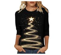 Weihnachtsshirt Damen 3/4 Arm Elegant Weihnachts Tshirt Weihnachtsbluse Bluse Weihnachten Oberteil Christmas T Shirt Lustig Langarmshirt Weihnachtspullover Frauen Weihnachtsoutfit S-3XL