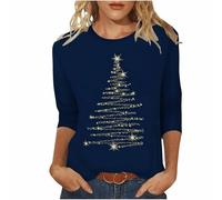 Weihnachtsshirt Damen 3/4 Arm Elegant Weihnachts Tshirt Weihnachtsbluse Bluse Weihnachten Oberteil Christmas T Shirt Lustig Langarmshirt Weihnachtspullover Frauen Weihnachtsoutfit S-3XL