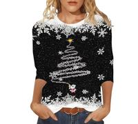 Weihnachtsshirt Damen 3/4 Arm Elegant Weihnachts Tshirt Weihnachtsbluse Bluse Weihnachten Oberteil Christmas T Shirt Lustig Langarmshirt Weihnachtspullover Frauen Weihnachtsoutfit S-3XL
