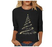 Weihnachtsshirt Damen 3/4 Arm Elegant Weihnachts Tshirt Weihnachtsbluse Bluse Weihnachten Oberteil Christmas T Shirt Lustig Langarmshirt Weihnachtspullover Frauen Weihnachtsoutfit S-3XL