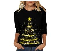 Weihnachtsshirt Damen 3/4 Arm Elegant Weihnachts Tshirt Weihnachtsbluse Bluse Weihnachten Oberteil Christmas T Shirt Lustig Langarmshirt Weihnachtspullover Frauen Weihnachtsoutfit S-3XL