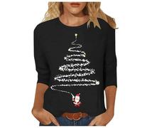 Weihnachtsshirt Damen 3/4 Arm Elegant Weihnachts Tshirt Weihnachtsbluse Bluse Weihnachten Oberteil Christmas T Shirt Lustig Langarmshirt Weihnachtspullover Frauen Weihnachtsoutfit S-3XL
