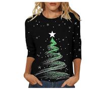 Weihnachtsshirt Damen 3/4 Arm Elegant Weihnachts Tshirt Weihnachtsbluse Bluse Weihnachten Oberteil Christmas T Shirt Lustig Langarmshirt Weihnachtspullover Frauen Weihnachtsoutfit S-3XL