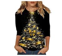 Weihnachtsshirt Damen 3/4 Arm Elegant Weihnachts Tshirt Weihnachtsbluse Bluse Weihnachten Oberteil Christmas T Shirt Lustig Langarmshirt Weihnachtspullover Frauen Weihnachtsoutfit S-3XL