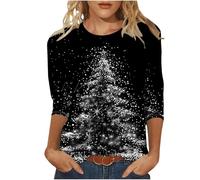 Weihnachtsshirt Damen 3/4 Arm Elegant Weihnachts Tshirt Weihnachtsbluse Bluse Weihnachten Oberteil Christmas T Shirt Lustig Langarmshirt Weihnachtspullover Frauen Weihnachtsoutfit S-3XL