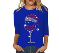 Weihnachtsshirt Damen 3/4 Arm Rundhals Weihnachtspullover Herbst Weihnachts Tshirt Lustig Weihnachtspulli Elegant Christmas Shirt Glitzer Langarmshirt