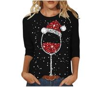 Weihnachtsshirt Damen 3/4 Arm Weihnachtspullover GroßE GrößEn Lustige Weihnachts Pulli Lustig Lustiger Weihnachts Pullover Christmas Shirt Elegant Langarmshirt Baumwolle Oberteile Tops S-6XL