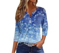 Weihnachtsshirt Lustig Shirt Damen 3/4 Arm Funny | Viskose Hemd Plus Buiness Lustige Hemdes Xmas 3/4 Ärmel V Ausschnitt Gemütlich Weihnachtsmann Pullover