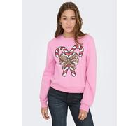 Weihnachtssweatshirt ONLY "ONLYDA XMAS L/S O-NECK BOX SWT", Damen, Gr. XS, bonbon print:candy, angeraute Sweatware, Obermaterial: 60% Baumwolle, 40% Polyester, bedruckt, normal, Rundhals, Sweatshirts