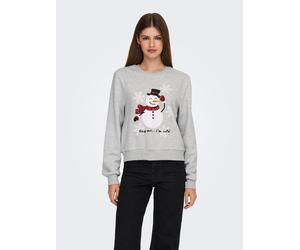 Weihnachtssweatshirt ONLY "ONLYDA XMAS L/S O-NECK BOX SWT", Damen, Gr. XS, light grau melange print:hug me im cold, angeraute Sweatware, Obermaterial: 60% Baumwolle, 40% Polyester, bedruckt, normal, R