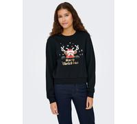Weihnachtssweatshirt ONLY "ONLYDA XMAS L/S O-NECK BOX SWT", Damen, Gr. XS, schwarz print:merry christmas deer, angeraute Sweatware, Obermaterial: 60% Baumwolle, 40% Polyester, bedruckt, normal, Rundha