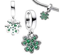 WEIMU Charms Silber Charms Anhänger S925 für Armbänder, Stopper charm anhänger,beads charms,kompatibel mit europäischen Armbändern und Halskette für Frauen (Vier Blätter)