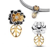 WEIMU Golden Charms 925 Sterling Silber Charm für Armband & Halskette, Schmuck Geschenke für Damen (Blume)