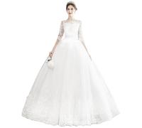 Weiß Brautkleider Lang Spitzen Tüll Formellen Abendkleid Ballkleid Festkleider Hochzeitskleid A-Linie Prinzessin Brautkleid mit Ärmel(20W)