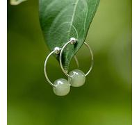 Weiß/Grün Natural Jade 925 Sterling Silber Hoop Ohrringe, exquisiter Schmuck for Frauen, Weihnachtsgeschenke (Gem Color : Green)