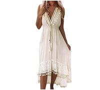 Weiß Kleid Damen Lange Sommerkleid V Ausschnitt Boho Strandkleid Festliche Kleider FüR Damen Lang Cocktailkleider Damen Festlich Hochzeit Party Kleider Damen Elegant Abendkleider S-XXL