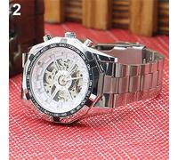 (Weiß) Renikh Herren Handaufzug Skelett Automatik Mechanische Edelstahl Sport Armbanduhr