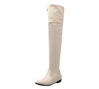 Weiß Stiefel Damen Elegant Spitze Keilabsatz Overknees Thermo Gefüttert Wasserdicht Winterstiefel Elegant Ohne Schnürsenkel Leather Rutschfest Freizeitboots Lackstiefel Damen Overknee Sexy 39