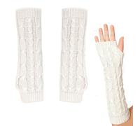 Weiß Winter Gestrickte Handschuhe für Damen,Fingerlose Warm Strick Armstulpen Handstulpen,Pulswärmer Armwärmer,Lang Handwärmer Stulpen,Pluswärmer Lange Arm Sleeve,Strickhandschuhe Women Hand Warmers
