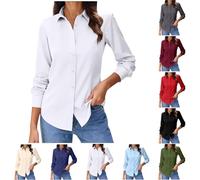 Weiße Bluse Damen,Business Bügelfrei Langarmshirt Einfarbig Tops Baumwolle Oberteile Knitterfreies Hemdbluse Regular Fit Oberhemden Frauen Unifarben Stretch Freizeithemden Businesshemd Anzug Hemd