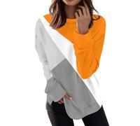 Weiße Blusen Günstig, Langarmshirts Für Damen Oversize Pullover Damen Bedruckte Rundhals Langarm Pullover Tops Herbst Winter Basic Pulli Shirts Pullover Teenager Mädchen Longsleeve Damen(Orange,3Xl)