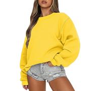 Weiße Blusen Günstig, Tops Für Damen Damen Sweatshirt Einfarbig Rundhals Langarm Pulli Ohne Kapuze Oversized Oberteile Tops Locker Casual Basic Bluse Kleidung Damen Streetwear Damen(Yellow,L)