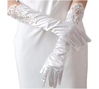 Weiße Brauthandschuhe mit Spitze und handbestickter Perlenstickerei, mittellange Hochzeitshandschuhe für Bräute, eleganter glatter Stoff, fingerloser Stil für Hochzeitskleid, Bankett, Party