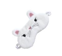 Weiße Flauschige Schlafmaske mit Katzenmotiv für Nacht, Arbeit | Weiches Gewebe, Haarschonender Riemen, Angenehm an Ohren, für Reisen, und Jugendliche
