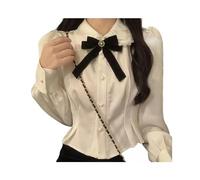 Weiße Hemden für Damen, Spitze, Lolita, Preppy-Stil, süße Blusen, Kawaii JK-Stil, Fliege, bauchfrei, für Studenten, Lange Ärmel, alle passenden Oberteile