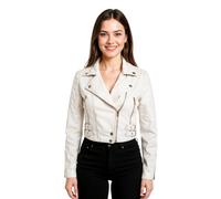 Weiße, kurze Brando-Bikerjacke aus Leder für Damen - Bellville EU 48 / UK 20