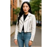 Weiße kurze Brando-Bikerjacke aus Leder für Damen - Durban EU 42 / UK 14