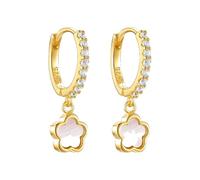 Weiße Muschel-Blumen-Ohrstecker für Damen, 925er Sterlingsilber, minimalistisch, Acryl, fünf Blütenblätter, feiner Schmuck