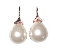 Weiße Perlen-Ohrringe Ohr-Hänger Barock-Glasperle Tropfen Sterling-Silber Rot-Gold-Plattierung 18 Karat Retro Vintage klassisch Handarbeit Italien