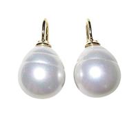 Weiße Perlen-Ohrringe Ohr-Hänger Barockglas-Perle Bügel Sterling-Silber vergoldet Designer Heide Heinzendorff klassisch elegant Braut Hochzeit chic